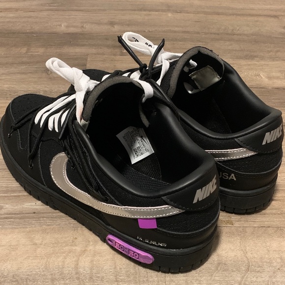 Nike Off-White Dunks Black and Silver Sneakers with Purple Accents - Picture 5 of 8